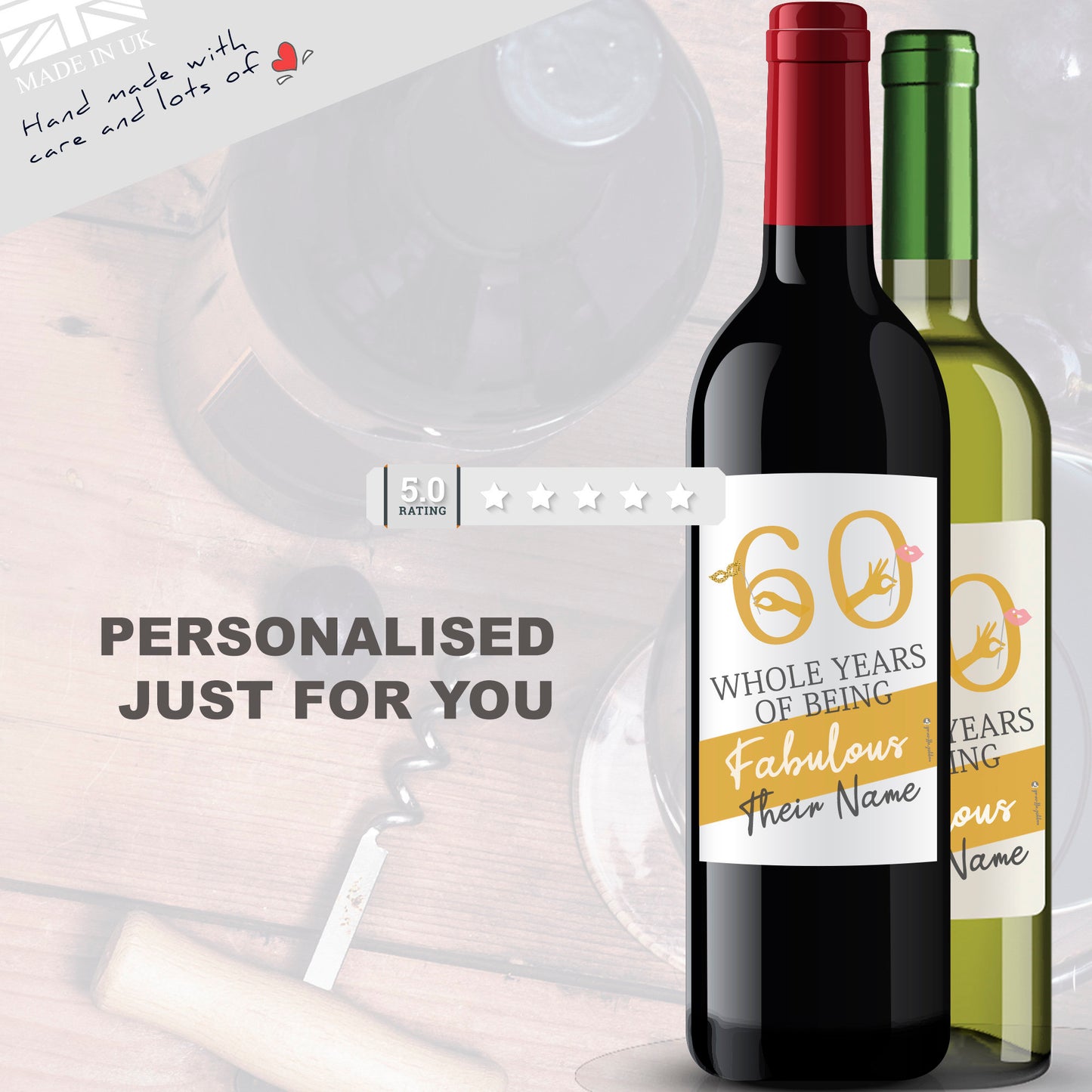 60th Birthday Wine Bottle Labels personalised - wine bottle labels for birthday