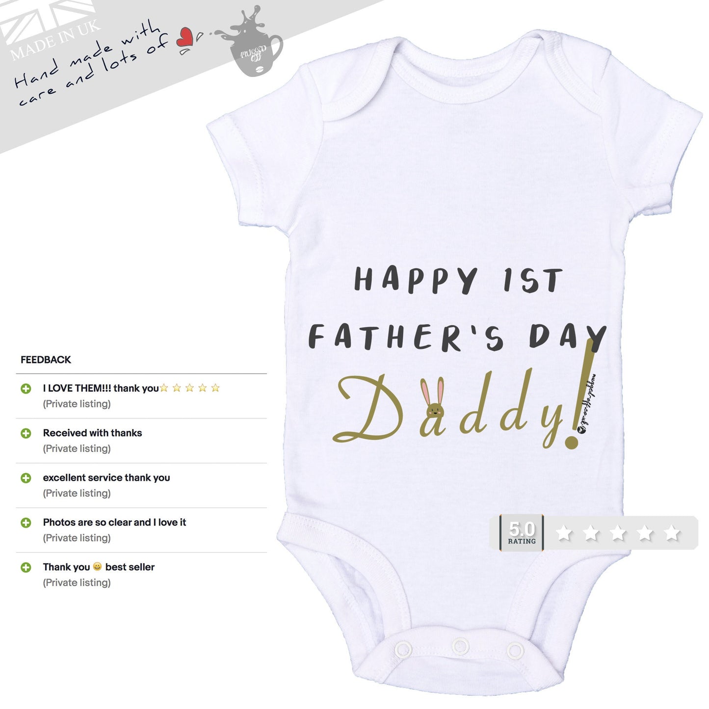 1st Fathers Day, First Father's Day Gifts Presents for New Dads Baby Grow - 0-3 / 3-6 New Daddy