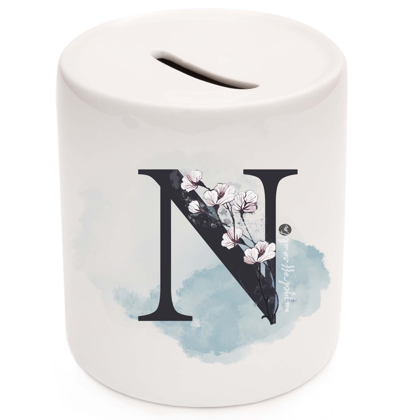 Initial Letter Personalised gift ceramic money box piggy bank Floral Initial Letter Christmas Birhtday Gifts