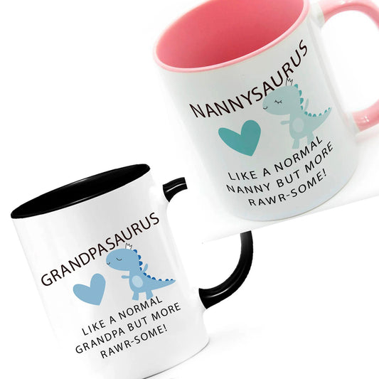 Nanny Gift & Grandpa Gifts Nannysaurus and Grandpasaurus Mug Xmas Christmas Birthday Gifts
